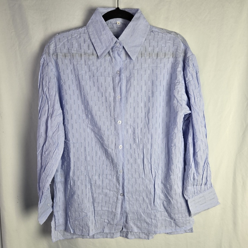 Textured Two Pc Set Shorts Button Up Sky Blue Womens Medium Preppy Clean Girl